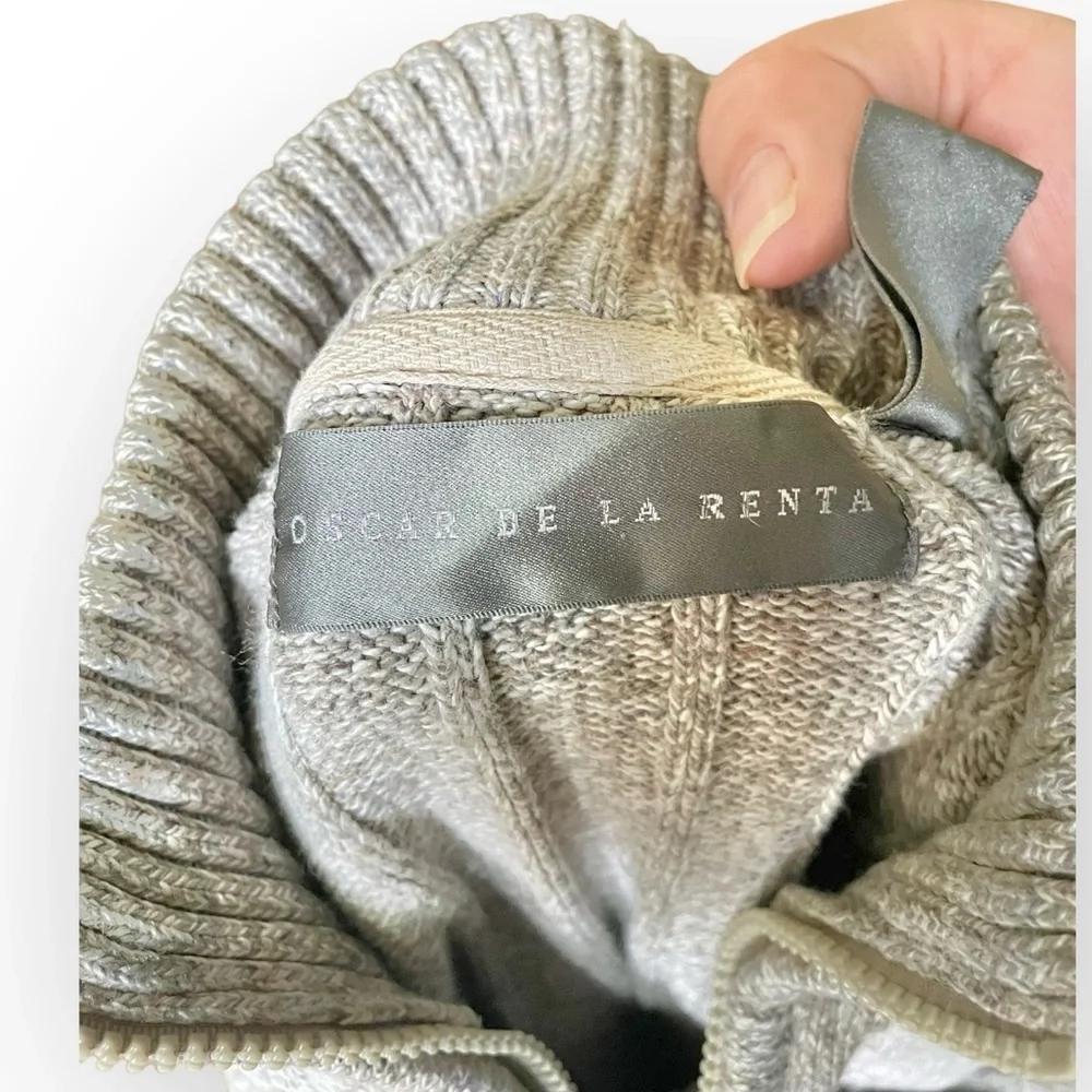 Oscar De La Renta marled quarter zip pullover ribbed knit sweater XXL neutral
